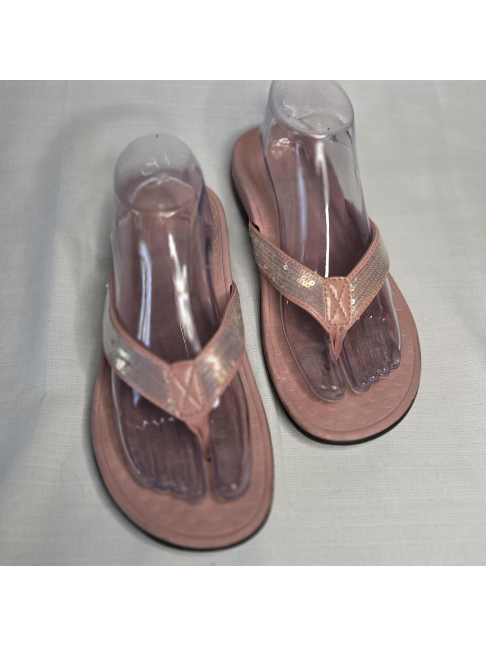 VIONIC Orthotic Women's Pink Sequin Slip On Flip Flop Sandals. Size 8